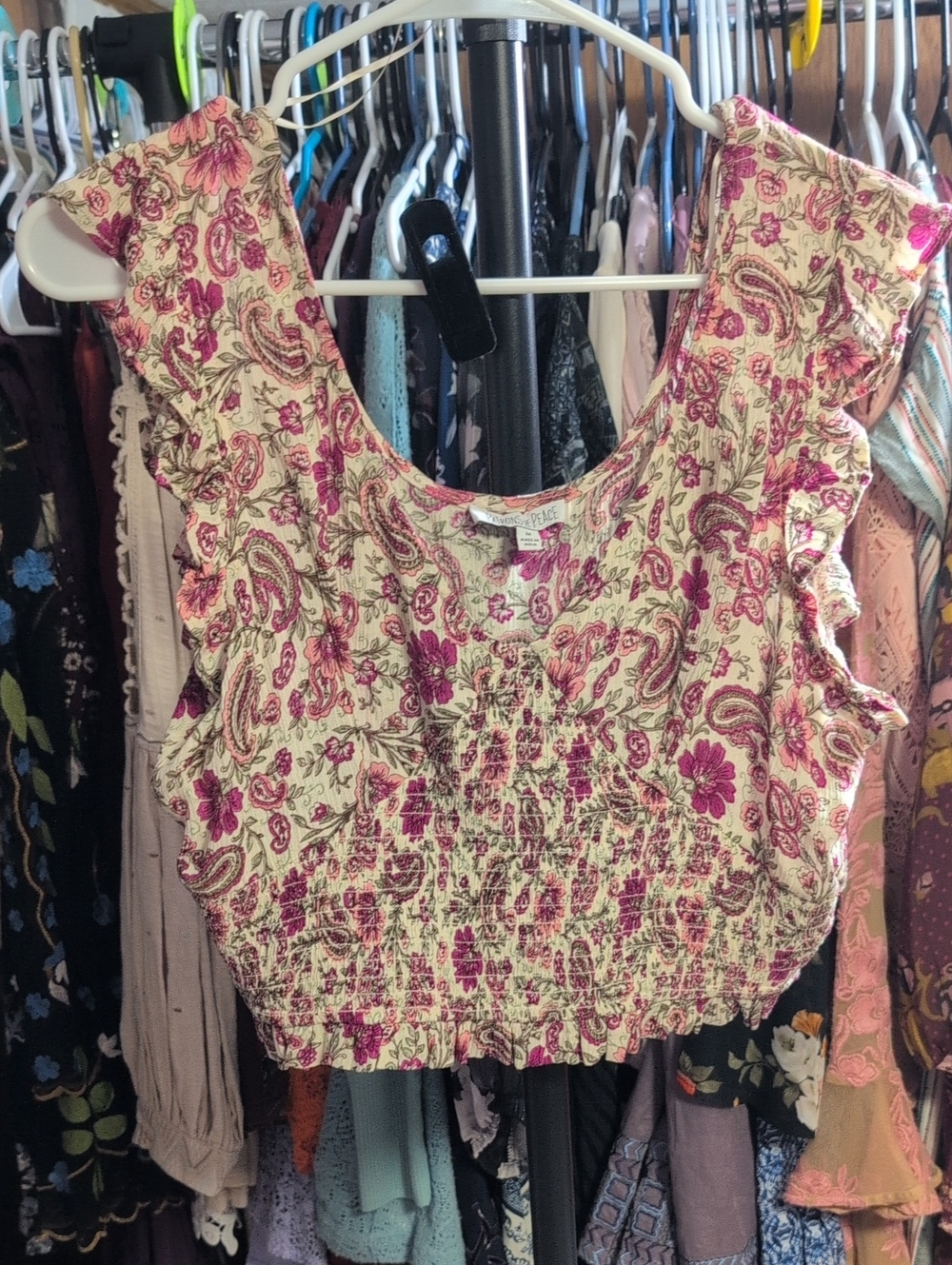 Patrons of Peace Pink Floral Smocked Crop Top And Matching Maxi Skirt Size M EUC